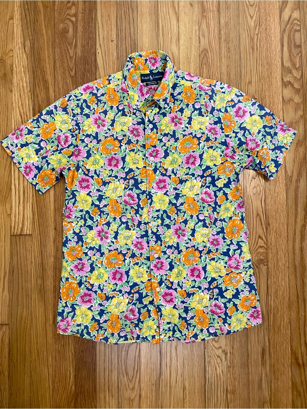 Ralph Lauren PREPPY Floral Short-Sleeve Button-Down Shirt Navy Yellow - Picture 10 of 11